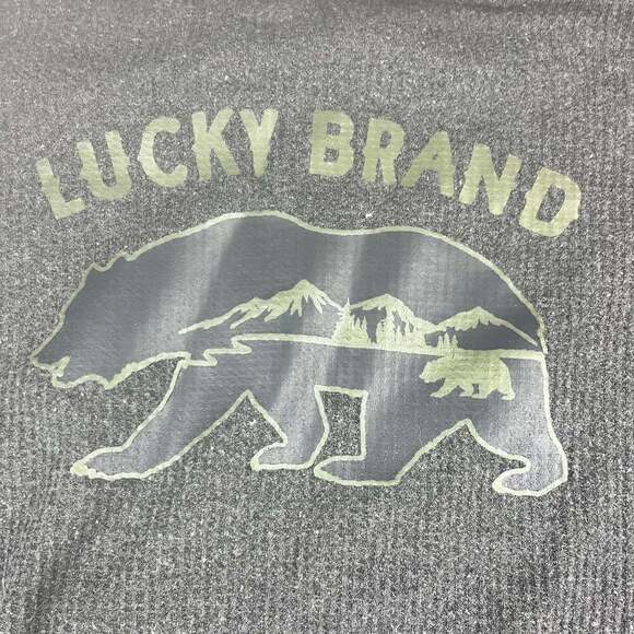 Lucky Brand Men's Large Gray Waffle Knit Long Sleeve Graphic Sleepwear Bear - Picture 4 of 9